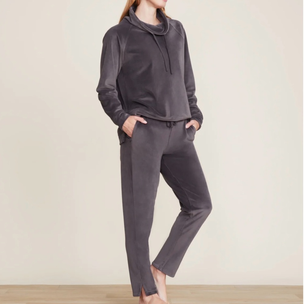 NWOT SET Barefoot Dreams LuxeChic Funnel Neck Drawstring Top L Bottom Med Gray